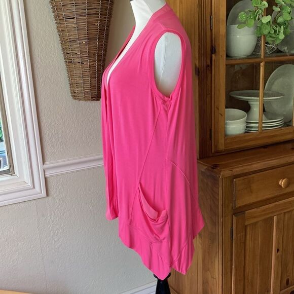 Logo By Lori Goldstein Barbie Pink Long Line Open Cardigan Women’s Medium - Picture 3 of 10
